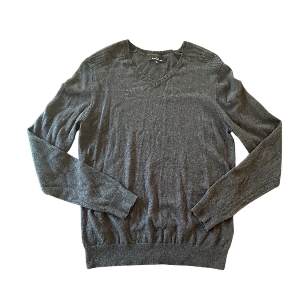 Marc Anthony Cashmere Cotton V-Neck Sweater Large Gray Quiet Luxury Preppy Soft